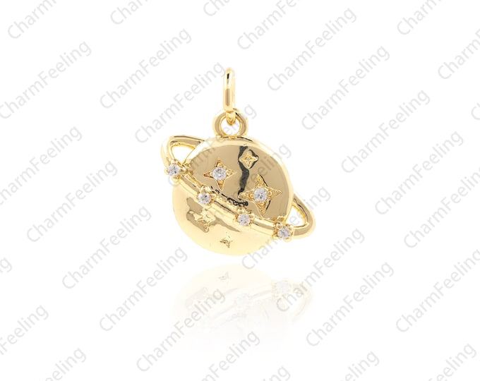 Planet Charm，Astronomy Charm，Micro Pave Pendant，DIY Jewelry Findings  15.6x13.6x3.3mm 1pcs