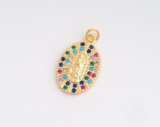 CZ Virgin Mary Pendant,Religion Pendant,18K Gold Filled Catholic Charm,DIY Jewelry Accessories,26.2x14.5x2.6mm