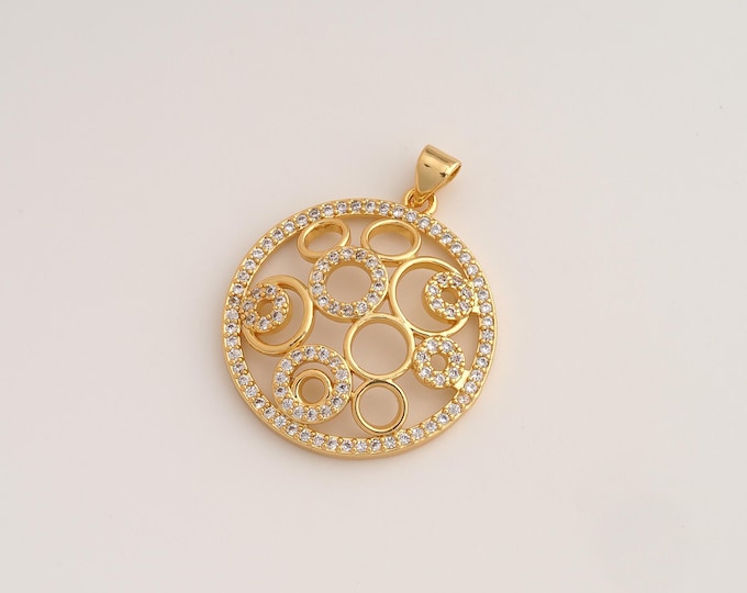 CZ Round Pendant,Round Pendant,18K Gold Filled Round Charm,DIY Jewelry Accessories,33.2x26x4.3mm