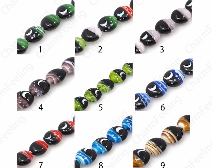 Disc Spacer Beads, Murano Glass Beads, Stained Glass Beads, Moon Beads, Crescent Beads, Round Spacer Beads, DIY Jewelry Supplies, 16x16x8mm