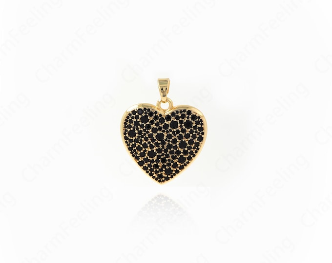 18K Gold Filled Heart Pendant, Micropavé CZ Heart Necklace, Heart Charm, Love Necklace, DIY Jewelry Accessories 34x27x2.7mm