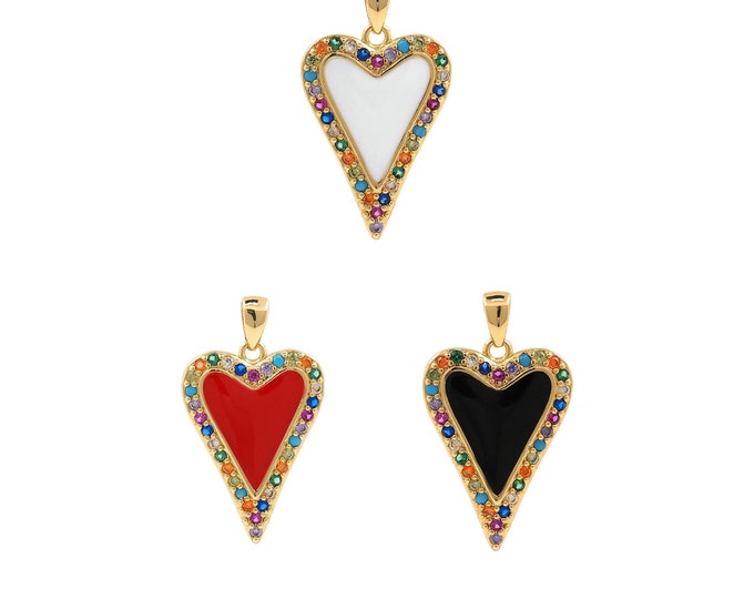 Enamel Charm, 18K Gold Filled Palette Pendant, Artist Necklace, Palette Pendant, Micropavé CZ Heart Pendant,26x15x2.5mm
