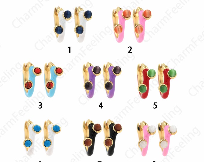 Enamel Earrings,Pierced Earrings,Multicolor Hoop Earrings,18K Gold Filled Round Earrings,Micropavé CZ Enamel Earrings,15x17.5x4.7mm