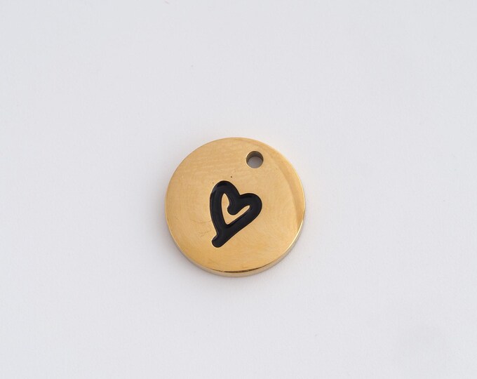 Disc Necklace,Dainty Round Charm, 18K Gold Filled Heart Pendant,DIY Jewelry Accessories 13.7x13.7x2mm