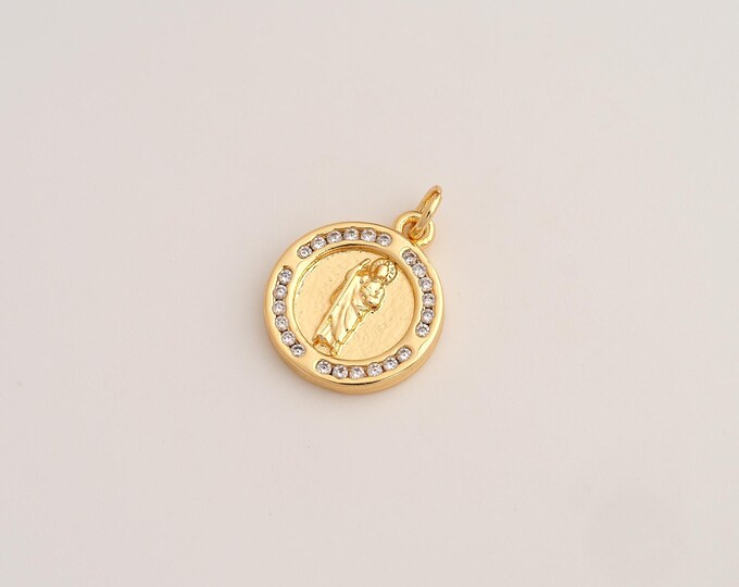 CZ Saint Jude Pendant,Religious Pendant,18K Gold Filled St.Juda Charm,DIY Jewelry Accessories,21.2x15x2.7mm