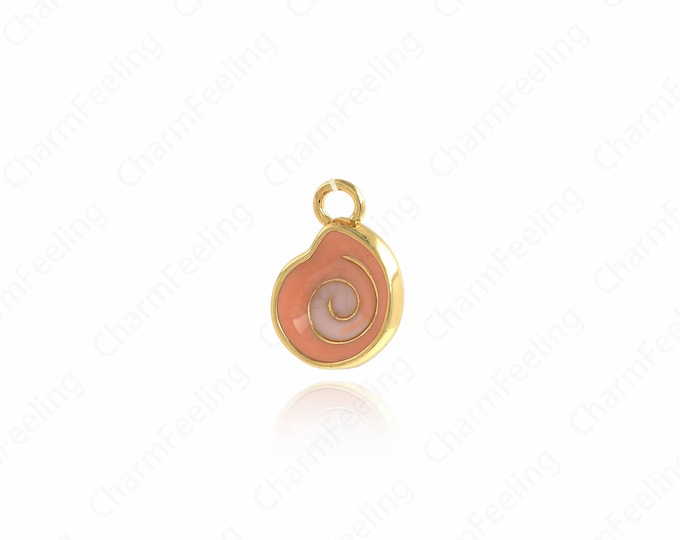 Enamel Shell Pendant, Beach Charm, 18K Gold Filled Beach Necklace, Shell Necklace, Shell Charm, DIY Jewelry Supplies, 15.3x11.2x5mm