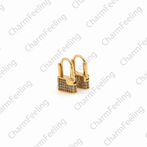 18K Gold Filling Lock Earrings, Geometric Earrings, Micropave CZ Gold Earrings, Earring Jewelry, DIY Earring Accessories 11.5x17x4mm