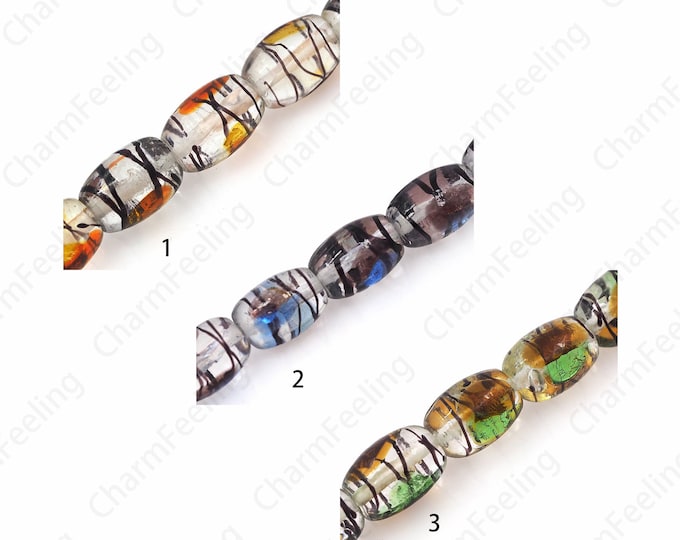 Rice Glass Spacer Beads, Gold Foil Glass Beads, Rice Spacer Beads, Murano Spacer Beads, Necklace Beads, DIY Beading Supplies,15x11mm