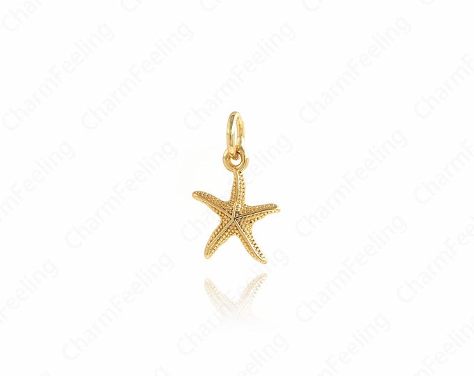 Starfish Pendant, Ocean Charm, Nautical Charm, 18K Gold Filled Starfish Necklace, Starfish Charm, DIY Jewelry Supplies, 15.4x9.5x2mm