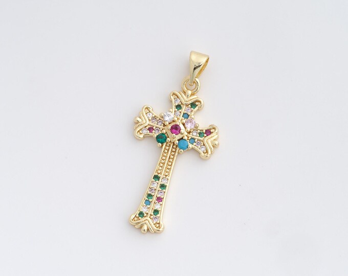 Cross Pendant,Cross Charm,18K Gold Filled Christian Charm,Micropavé CZ Cross Necklace,DIY Jewelry Accessories,35.8x16.8x3.5mm