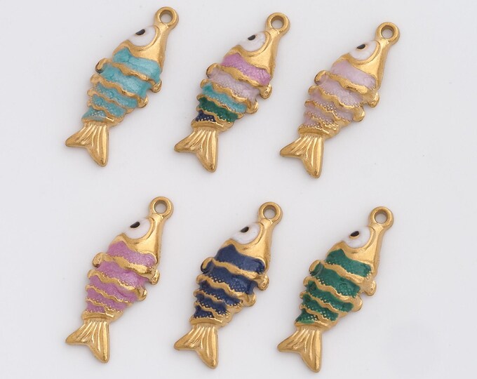 Enamel Fish Charms,Dainty Fish Charm, 18K Gold Filled Koi Fish Pendant,DIY Jewelry Accessories 25.8x9.8x4mm