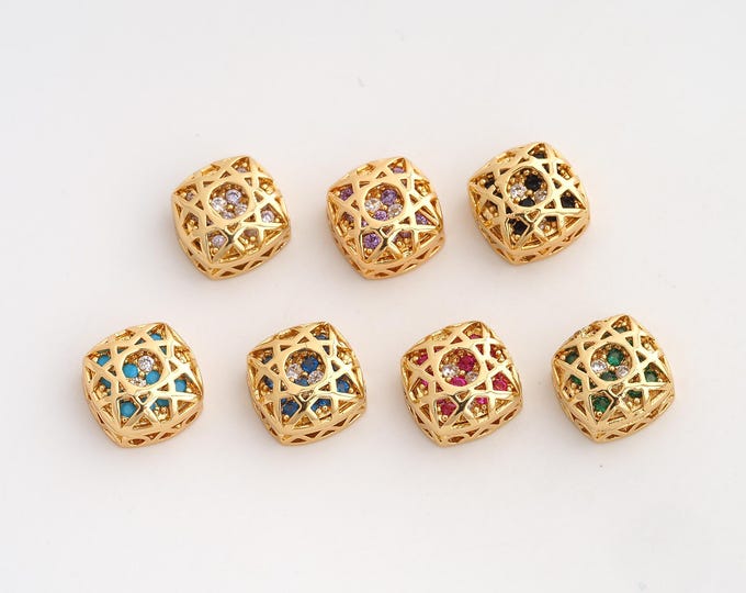 10 pcs 18K Gold Filled Gemstone Spacer Beads,Square Gemstone Beads,Square Beads,DIY Jewelry Supplies,10x10mm
