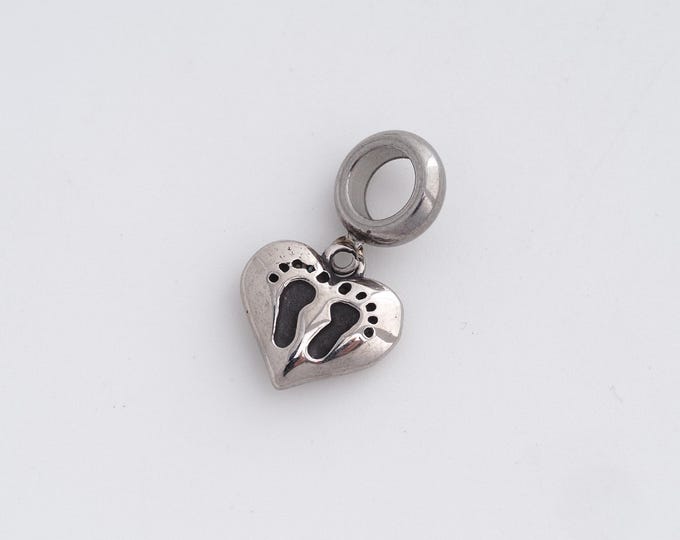 Stainless Steel Heart Pendant,Love Charms,Footprint Charm, DIY Jewelry Supplies, 23x12.5x3.3mm