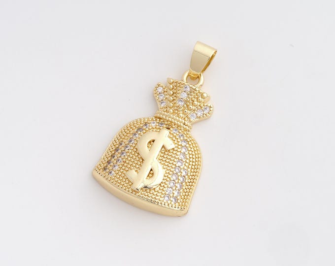 CZ Money Bag Pendant,Money Bag Pendant,18K Gold Filled Money Bag Charm,DIY Jewelry Accessories,34x19.4x6mm