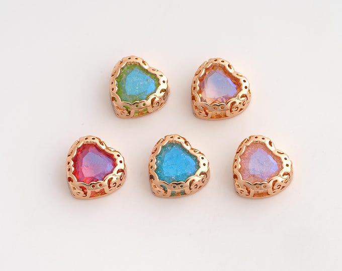 10 pcs 18K Gold Filled Gemstone Spacer Beads,Heart Gemstone Beads,Heart Beads,DIY Jewelry Supplies,10x10mm