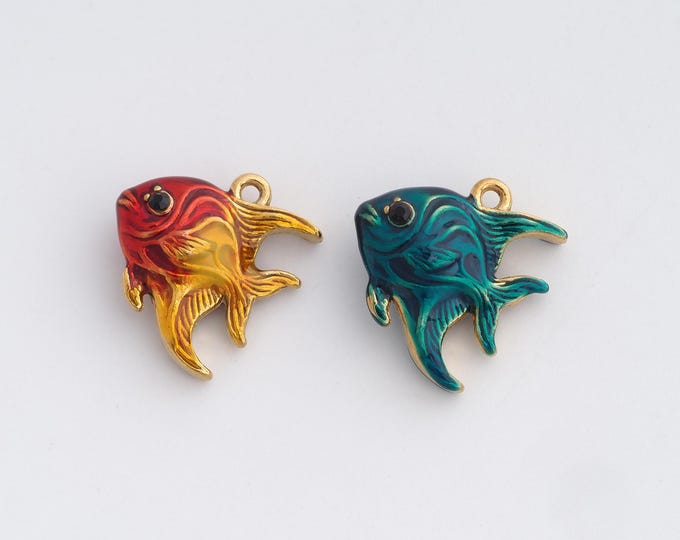 Stainless Steel Fish Pendant,Marine Life Charms,Enamel Fish Charm, DIY Jewelry Supplies, 20.8x10.8x3.6mm