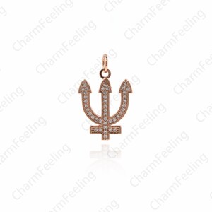 May include: A rose gold trident charm with clear cubic zirconia stones. The charm is a popular symbol of strength and power.