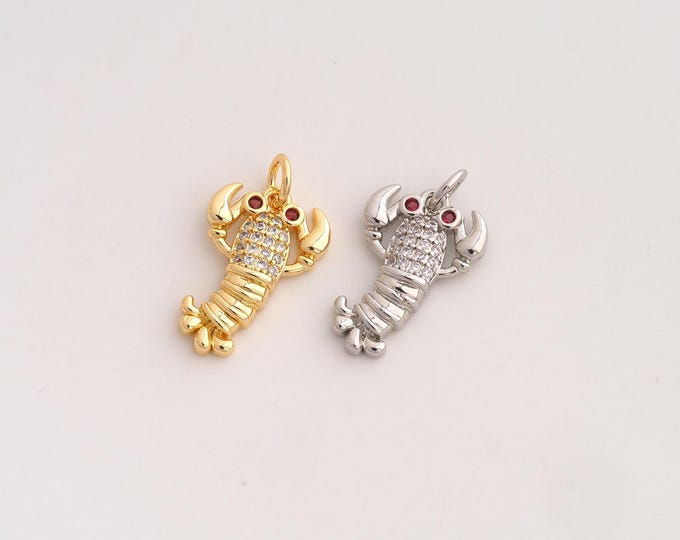 CZ Lobster Pendant,Marine Life Pendant,18K Gold Filled Lobster Charm,DIY Jewelry Accessories,22x12.2x3.3mm