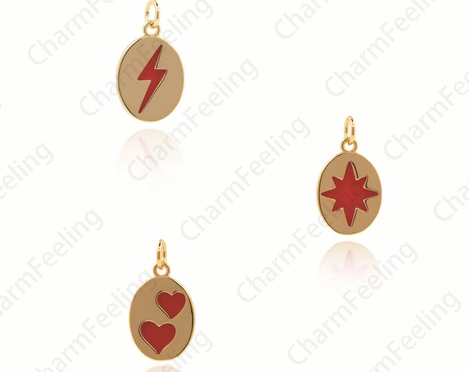 Enamel Oval Gold-Plated Pendant, Lightning Necklace, Heart Pendant, Polaris Necklace,Oval Charm,Suitable For Jewelry Making 16x9x1.2mm 1pcs