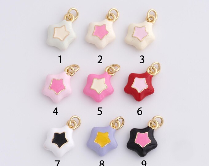 Enamel Star Charm,Pentagram Pendant,18K Gold Filled Star Pendant, DIY Jewelry Components 17.7x11.3x4.2mm