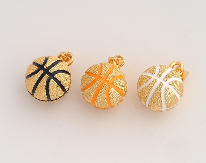 Enamel Basketball Pendant,Sports Pendant,18K Gold Filled Ball Charm,DIY Jewelry Accessories,22.7x14.5x14.5mm