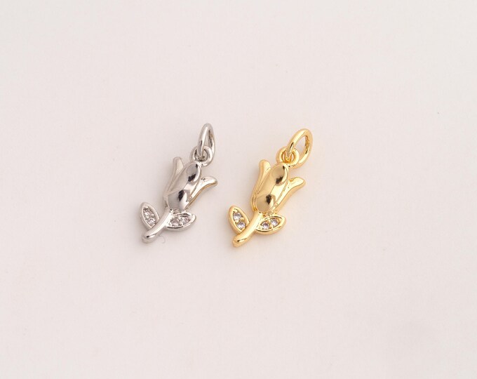 CZ Tulip Pendant,Flower Pendant,18K Gold Filled Tulip Charm,DIY Jewelry Accessories,17x6.7x3.5mm
