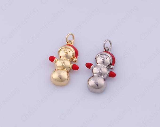 18K Gold Filled Christmas Snowman Necklace,Christmas Charm, Christmas Pendant, DIY Jewelry Accessories, 25.5x13.2x5mm