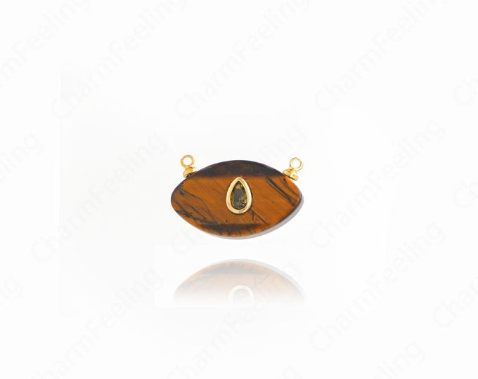 Natural Stone Charm,18K Gold Filled Eye Charm,Oval Eye Pendant, Micropavé CZ Oval Pendant, DIY Jewelry Accessories,14x22x5.5mm