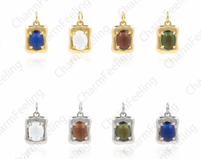Rectangular Pendant,Micropavé CZ Square Necklace,Geometric Pendant,18K Gold Filled Rectangular Charm,DIY Jewelry Making Supplies,17x9x5.7mm