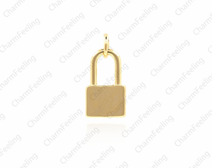 Small Shiny Gold Padlock，gold lock charms Pendant，bracelet necklace charms 17 ×8.2× 1.8mm  1pcs