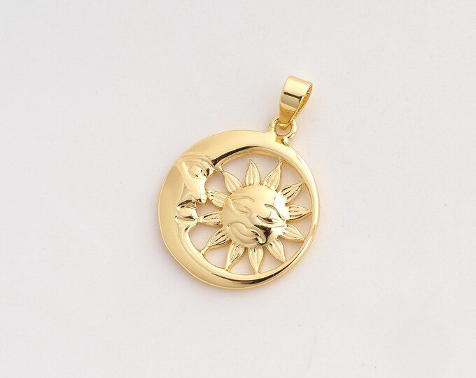 Sun Moon Pendant,Celestial Pendant,18K Gold Filled Round Charm,DIY Jewelry Accessories,32x22.8x2.7mm