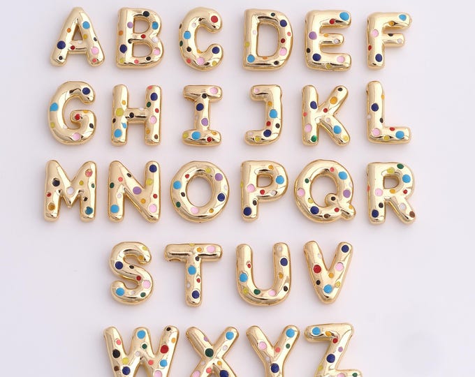 18K Gold Filled Initial Pendant, Letter Pendant, Alphabet Charm, Enamel Charm,DIY Jewelry Accessories, 17.8x16x4.2mm