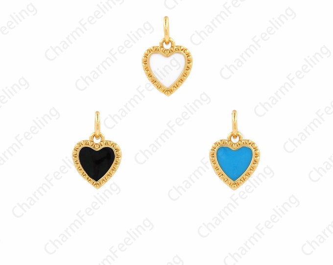 Enamel Charm, Love Charm, 18K Gold Filled Exquisite Heart-Shaped Pendant,Enamel Pendant,Love Necklace,DIY Jewelry Accessories, 9x13.5x1.5mm