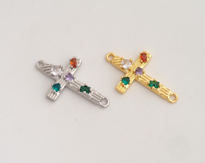 CZ Cross Connector,Religious Connector,18K Gold filled Christian Connector,DIY Bracelet Accessories, 26.4x15.6x2.6mm