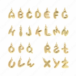 Pingente de letra preenchido com ouro 18K, mini pingente de letra, colar de letra de latão original, pulseira de palavra feita calmamente pendente, 20x12x4mm
