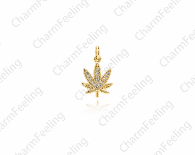 Micropavé CZ Leaf Necklace, 18K Gold Filled Maple Leaf Pendant, Leaf Charm, Maple Leaf Charm, DIY Jewelry Accessories, 17x11x1.5mm