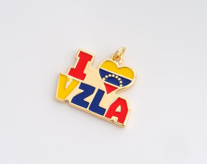 Enamel I Love VZLA Pendant,Heart Letter Pendant,18K Gold Filled Venezuela Charm,DIY Jewelry Accessories,23.7x24.2x2mm