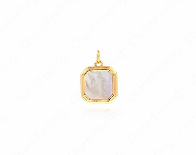 18K Gold Filled Rectangular Necklace, Gold Rectangular Charm, Micropaved CZ Bar Pendant, DIY Jewelry Accessories 19.3x13.5x1.8mm