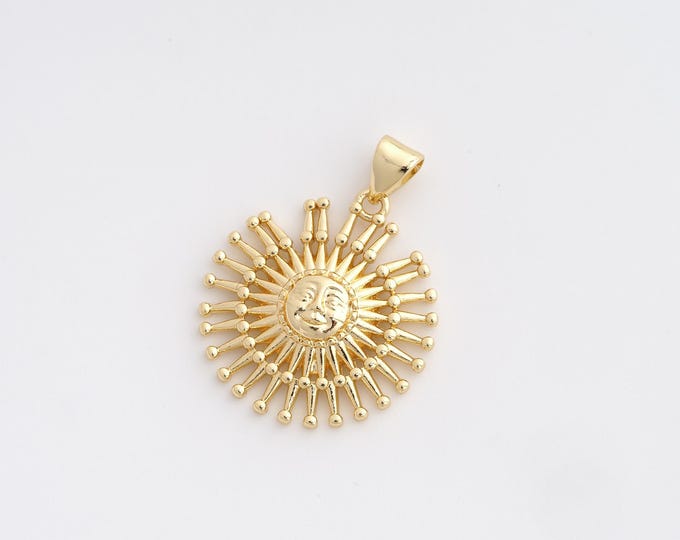 Sun Pendant,Celestial Pendant,18K Gold Filled Sunburst Charm,DIY Jewelry Accessories,28.4x21.6x3.5mm