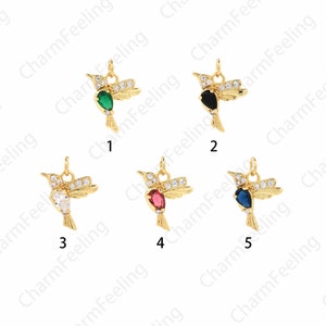 Micropavé Cubic Zirconia Jewelry 18K Gold Filled Bird Pendant, Hummingbird Necklace,Animal Pendant, Animal Charm,Bird Charm,19x13.5x3.7mm