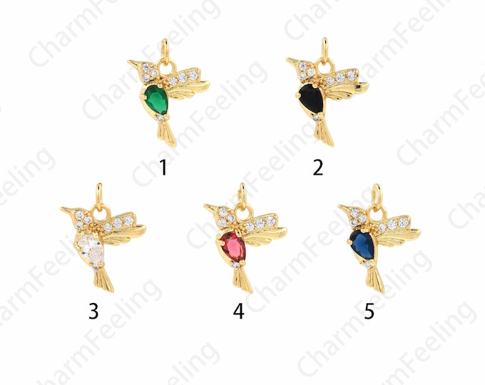 Micropavé Cubic Zirconia Jewelry 18K Gold Filled Bird Pendant, Hummingbird Necklace,Animal Pendant, Animal Charm,Bird Charm,19x13.5x3.7mm