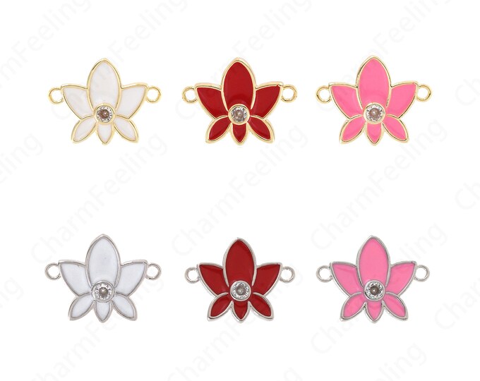 Disc Rose Connector, 18K Gold Filled Enamel Round Rose Connector, Round Bracelet Accessories, Plant Charm, Rose Charm 24x16x2.7mm
