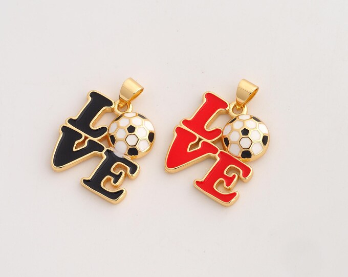 Enamel Love Football Pendant,Letter Pendant,18K Gold Filled Love Soccer Charm,DIY Jewelry Accessories,24x18.5x4mm