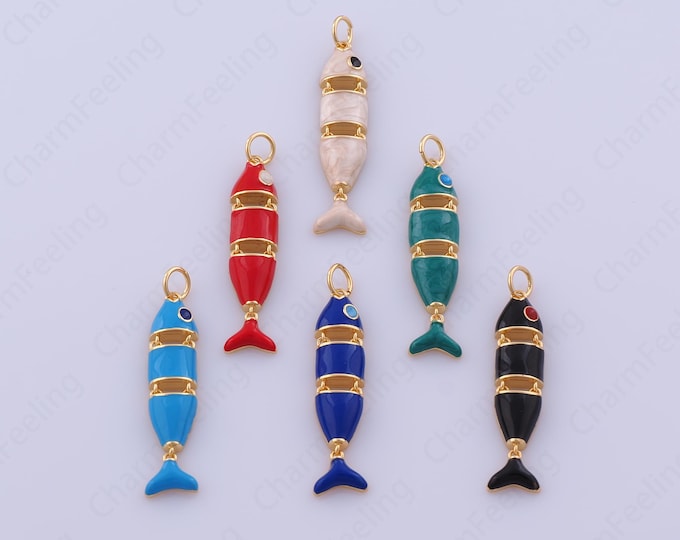 Enamel Fish Jewelry, Dainty Fish Necklace,Tropical Fish Pendant, 18K Gold Filled Enamel Fish Pendant,Marine Life Jewelry, 27.3x8.7x5mm