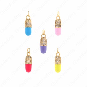 Micropavé CZ Pill Necklace, Pill Pendant, 18K Gold Filled Cylinder Necklace, Enamel Pill Pendant, DIY Jewelry Accessories 20x6.5x6.5mm