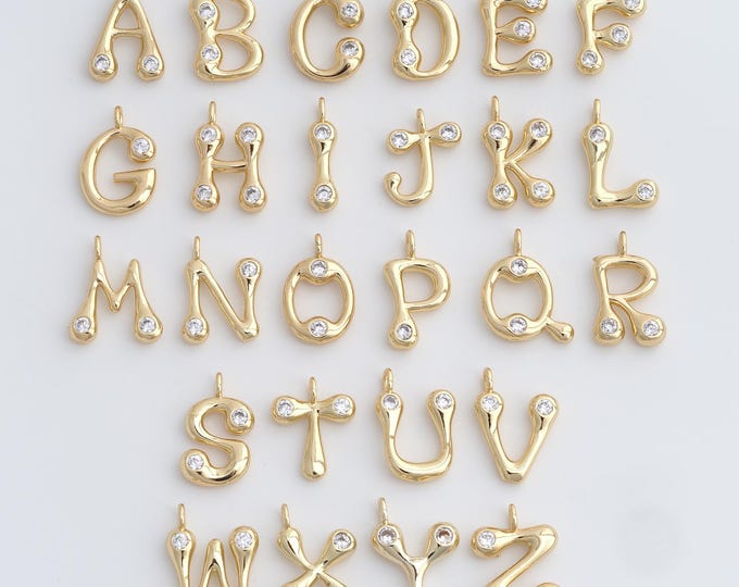 18K Gold Filled Initial Pendant, Micropavé CZ Letter Pendant, Alphabet Charm, DIY Jewelry Accessories, 22.8x14.7x4mm