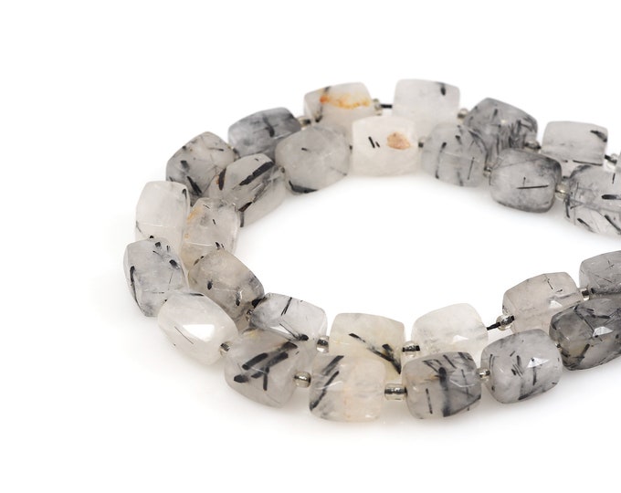 Rectangular Black Crystal Gemstone Chain,Square Natural Stone Necklace,Gemstone Beads,Natural Stone Chain, DIY Bracelet Accessories, 12x16mm