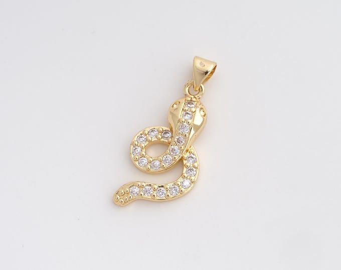 CZ Snake Pendant,Animal Pendant,18K Gold Filled Snake Charm,DIY Jewelry Accessories,26.4x12.8x4.5mm