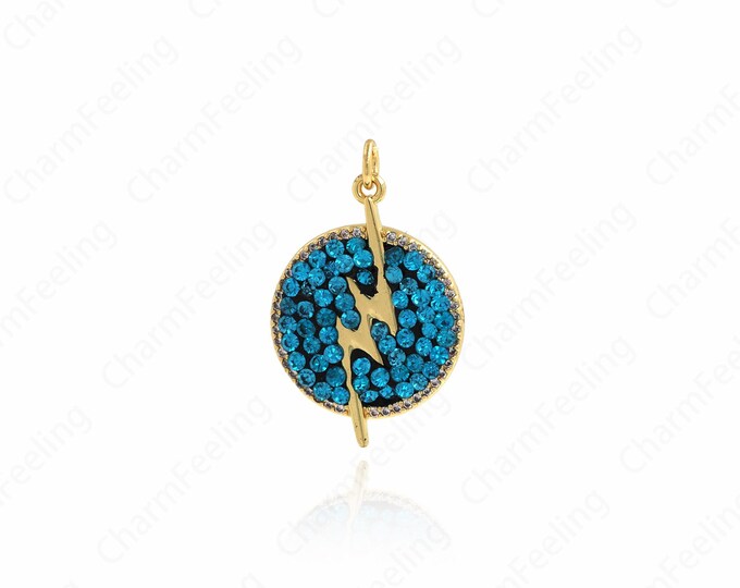 Enamel Lightning Pendant, Lightning Charm,Lightning Pendant,18K Gold Filled Round Charm, DIY Jewelry Supplies, 30.8x19.5x3.5mm