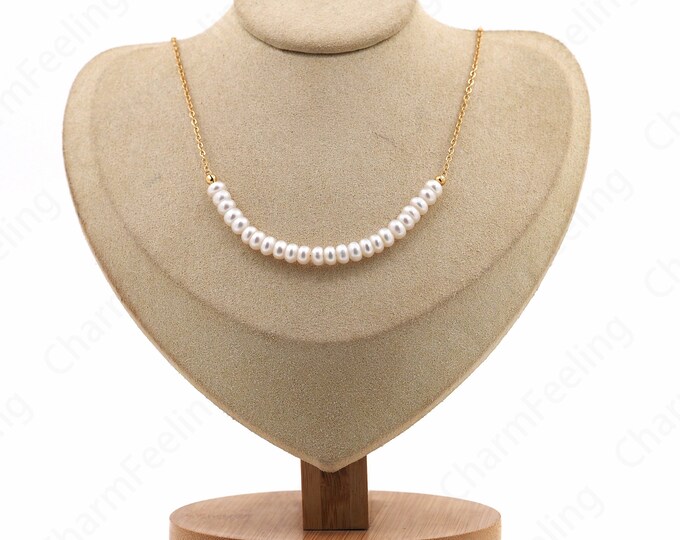 18K Gold Filled Spacer Bead Necklace, Micropavé CZ Pearl Necklace, Freshwater Pearl Necklace, Gift For Her, Everyday Necklace, 40cm